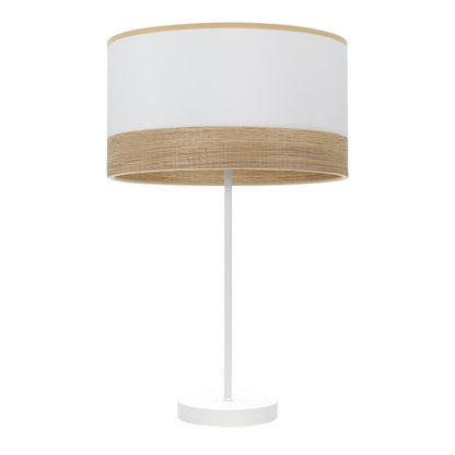 Lámpara sobremesa Olga de Abrila en blanco y madera clara, diseño moderno con luz difusa para iluminación hogar y decoración interior doméstica, modelo 190071101 con textil y metal.