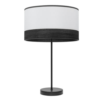 Lámpara de sobremesa Alto Olga en negro, blanco y madera de Abrila (modelo 190071109), diseño minimalista y rústico con base de metal textil para iluminación interior en hogar moderno.