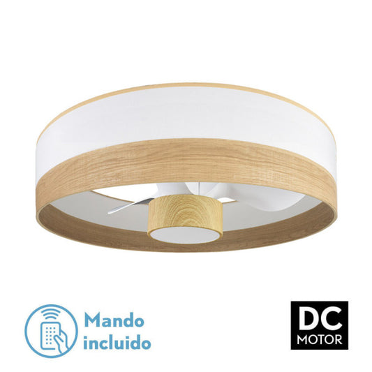 `alt=Ventilador de techo Olga en color blanco madera clara con luces LED, 6 velocidades, motor DC y diseño de interior doméstico`

Eloy