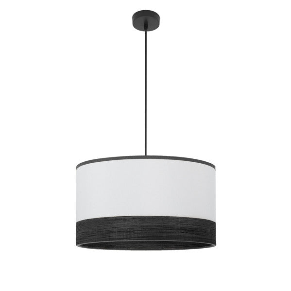 Lámpara colgante Olga de Abrila en negro, blanco y madera natural, diseño moderno con base metálica y textil, 1xE27 para iluminación doméstica interior, ideal para decoración contemporánea, modelo 190095009.