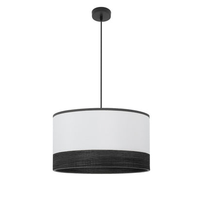 Lámpara colgante Olga de Abrila en negro, blanco y madera natural, diseño moderno con base metálica y textil, 1xE27 para iluminación doméstica interior, ideal para decoración contemporánea, modelo 190095009.
