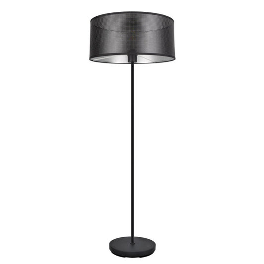 Lámpara de pie Anastasia en negro y plata de Abrila, modelo 190141009, altura 159 cm, diseño industrial moderno para salón con luz difusa, estructura metálica y textil.