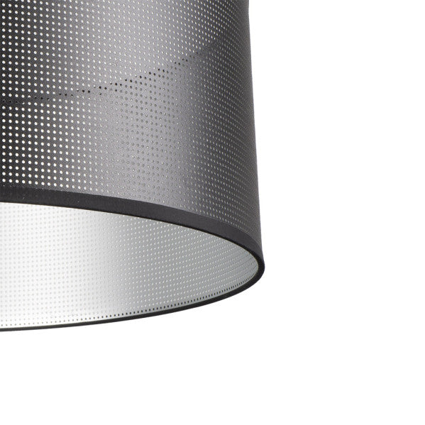 Lámpara de pie Anastasia en negro y plata de 159 cm, diseño industrial moderno de Abrila modelo 190141009 con luz difusa, ideal para iluminación interior en salón, estructura de metal y textil.