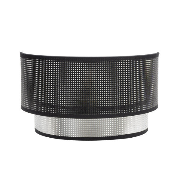 Aplique de pared Anastasia moderno en negro y plata, modelo Abrila 190161009, dimensiones 17x30x15 cm, bombilla E27, diseño en metal y textil para iluminación interior y decoración doméstica.