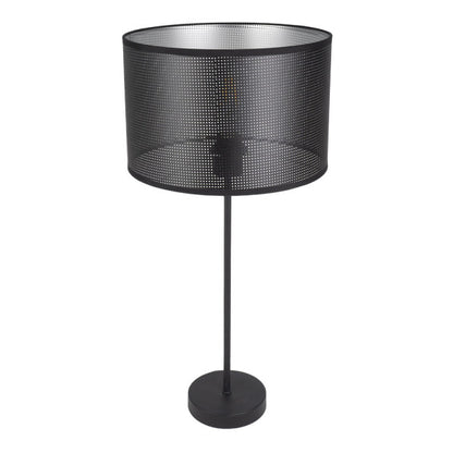Lámpara de sobremesa alto Anastasia en negro y plata de Abrila (190171109), diseño industrial moderno con luz difusa, base metálica textil para decoración interior elegante, iluminación AI2 estilo contemporáneo.