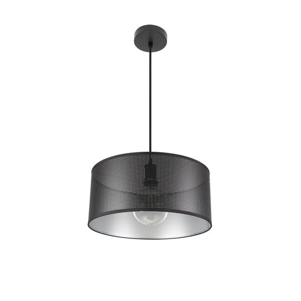 Colgante Anastasia en negro y plata de 40 cm de Abrila, lámpara colgante industrial moderna con luz difusa, diseño en metal y textil para interiores contemporáneos, referencia 190194009