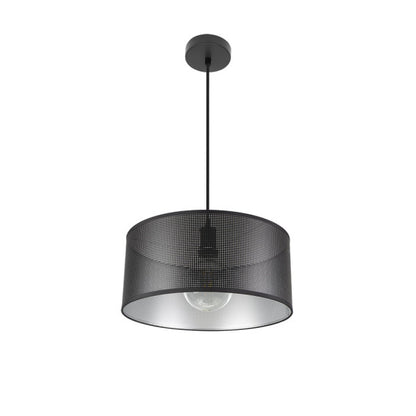 Colgante Anastasia en negro y plata de 40 cm de Abrila, lámpara colgante industrial moderna con luz difusa, diseño en metal y textil para interiores contemporáneos, referencia 190194009