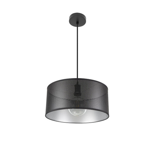 Colgante Anastasia en negro y plata de 40 cm de Abrila, lámpara colgante industrial moderna con luz difusa, diseño en metal y textil para interiores contemporáneos, referencia 190194009