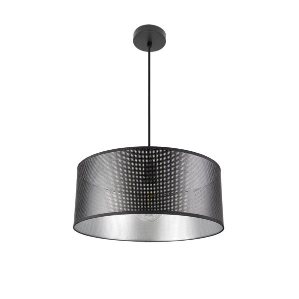 Colgante Anastasia en negro y plata de 50 cm, lámpara de iluminación interior estilo industrial moderno de Abrila, diseño textil y metal para decoración doméstica (ref. 190195009)