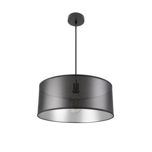 Colgante Anastasia en negro y plata de 50 cm, lámpara de iluminación interior estilo industrial moderno de Abrila, diseño textil y metal para decoración doméstica (ref. 190195009)