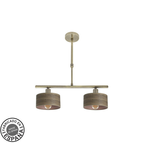 Lámpara Gilda de Abrila con diseño minimalista vintage, base en cuero y madera oscura, estructura metálica y textil, ideal para iluminación natural en decoración interior, modelo 2xE14 190352084