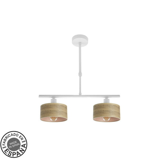 Lámpara de mesa Gilda de Abrila en blanco y madera clara, diseño minimalista vintage con base de metal y pantalla textil, ideal para decoración interior doméstica, modelo 190352085 con 2 casquillos E14.