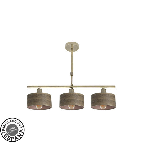 Lámpara de techo Gilda de Abrila con 3xE14, diseño moderno vintage en cuero y madera oscura, ideal para decoración interior doméstica, modelo 190353084