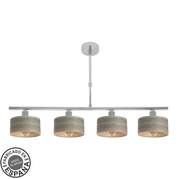 Lámpara Gilda 4xe14 de Abrila en cromo y madera gris, diseño vintage minimalista para decoración interior doméstica con metal y textil natural