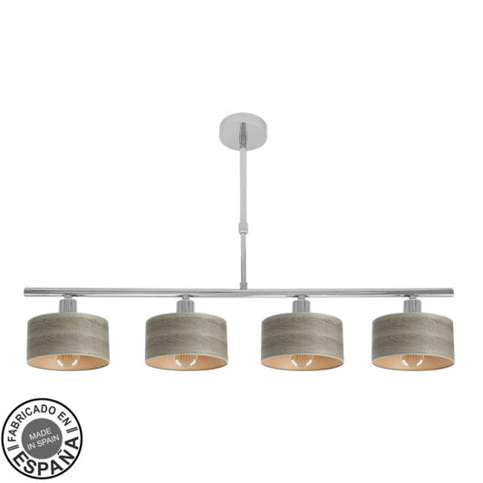 Lámpara Gilda 4xe14 de Abrila en cromo y madera gris, diseño vintage minimalista para decoración interior doméstica con metal y textil natural