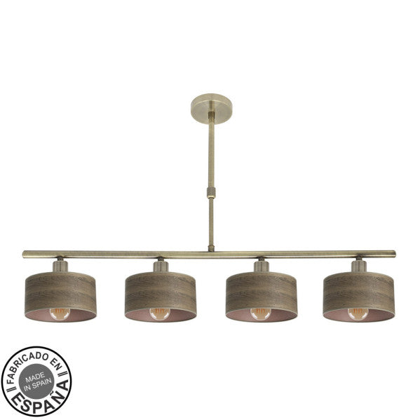 Lámpara Gilda de 4 luces en cuero y madera oscura, diseño minimalista vintage con metal y textil para decoración interior doméstica Abrila E14