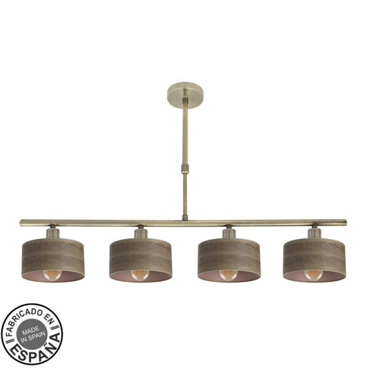Lámpara Gilda de 4 luces en cuero y madera oscura, diseño minimalista vintage con metal y textil para decoración interior doméstica Abrila E14