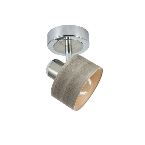 Foco Nando orientable 1xE14 en cromo-níquel y madera gris, diseño minimalista y rústico de Abrila para iluminación interior moderna