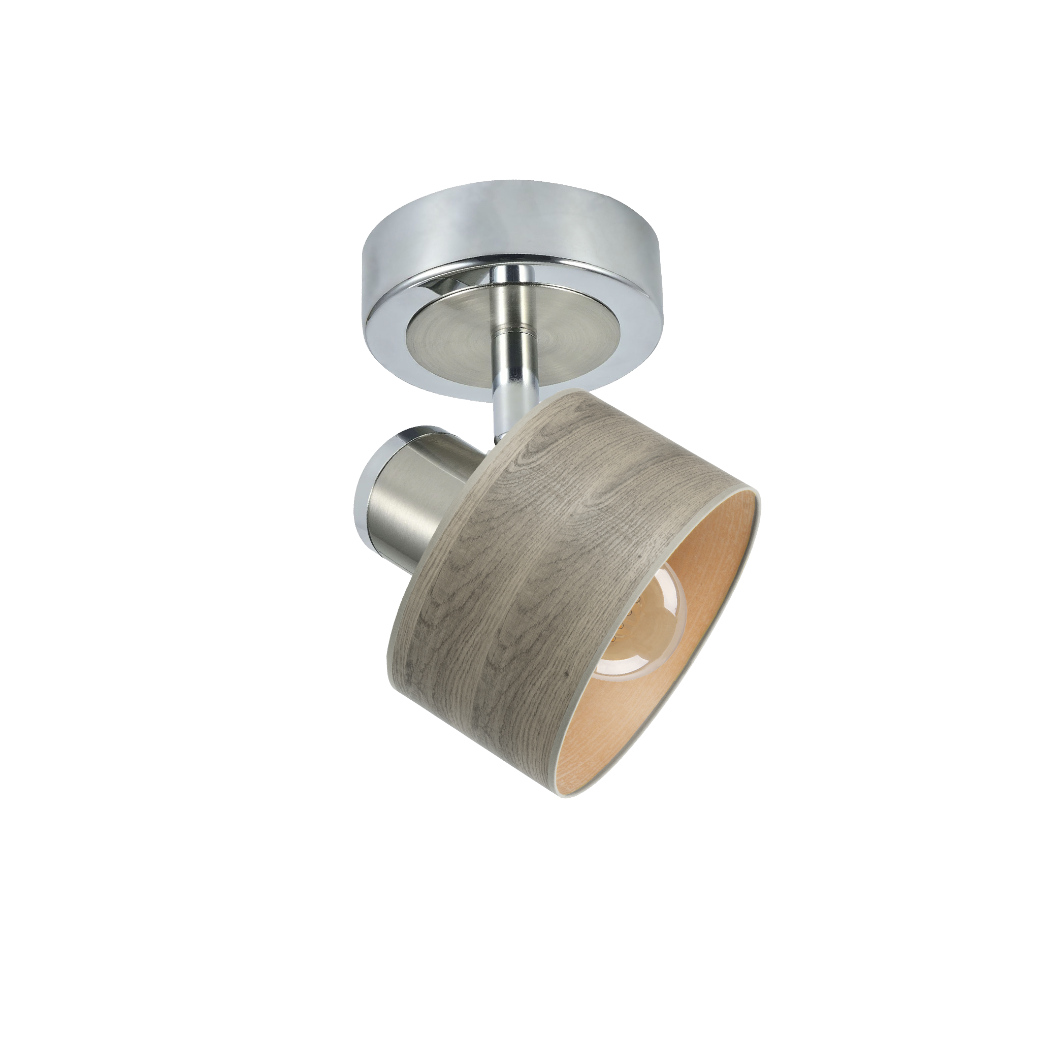 Foco Nando orientable 1xE14 en cromo-níquel y madera gris, diseño minimalista rústico de Abrila para iluminación interior