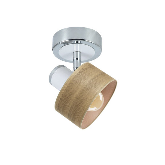 Foco Nando orientable 1xE14 en cromo-blanco con madera clara y metal, iluminación interior moderna de Abrila para decoración hogar doméstica