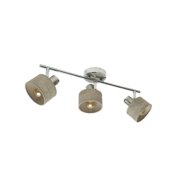 Regleta Nando 3xE14 en cromo-níquel y madera gris, focos orientables Abrila para decoración interior y iluminación doméstica moderna