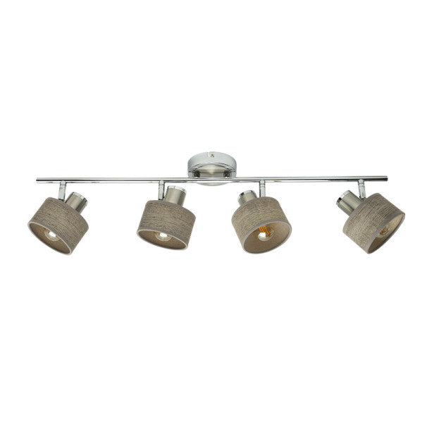 Regleta Nando de Abrila con 4 focos E14 orientables en cromo-níquel y madera gris para iluminación interior moderna y deco doméstica