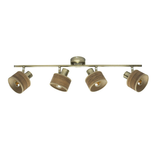 Regleta Nando 4 focos orientables en cuero y madera oscura Abrila, iluminación interior moderna para decoración doméstica