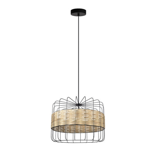 Colgante Zenda lámpara de forja y ratán negro 1xE27, estilo boho chic vintage de Abrila para decoración interior moderna.