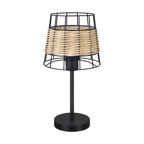 Lámpara de sobremesa Burano negro Abrila 41x20x20 cm, diseño boho chic vintage con forja de ratán para iluminación interior doméstica y decoración hogareña.