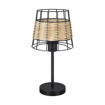 Lámpara de sobremesa Burano negro Abrila 41x20x20 cm, diseño boho chic vintage con forja de ratán para iluminación interior doméstica y decoración hogareña.