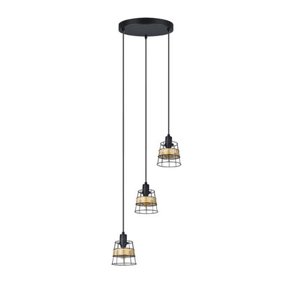 Plafón Burano 3xE14 de Abrila en forja y ratán negro, lámpara de techo moderna estilo boho chic vintage para interior doméstico, modelo 190683009
