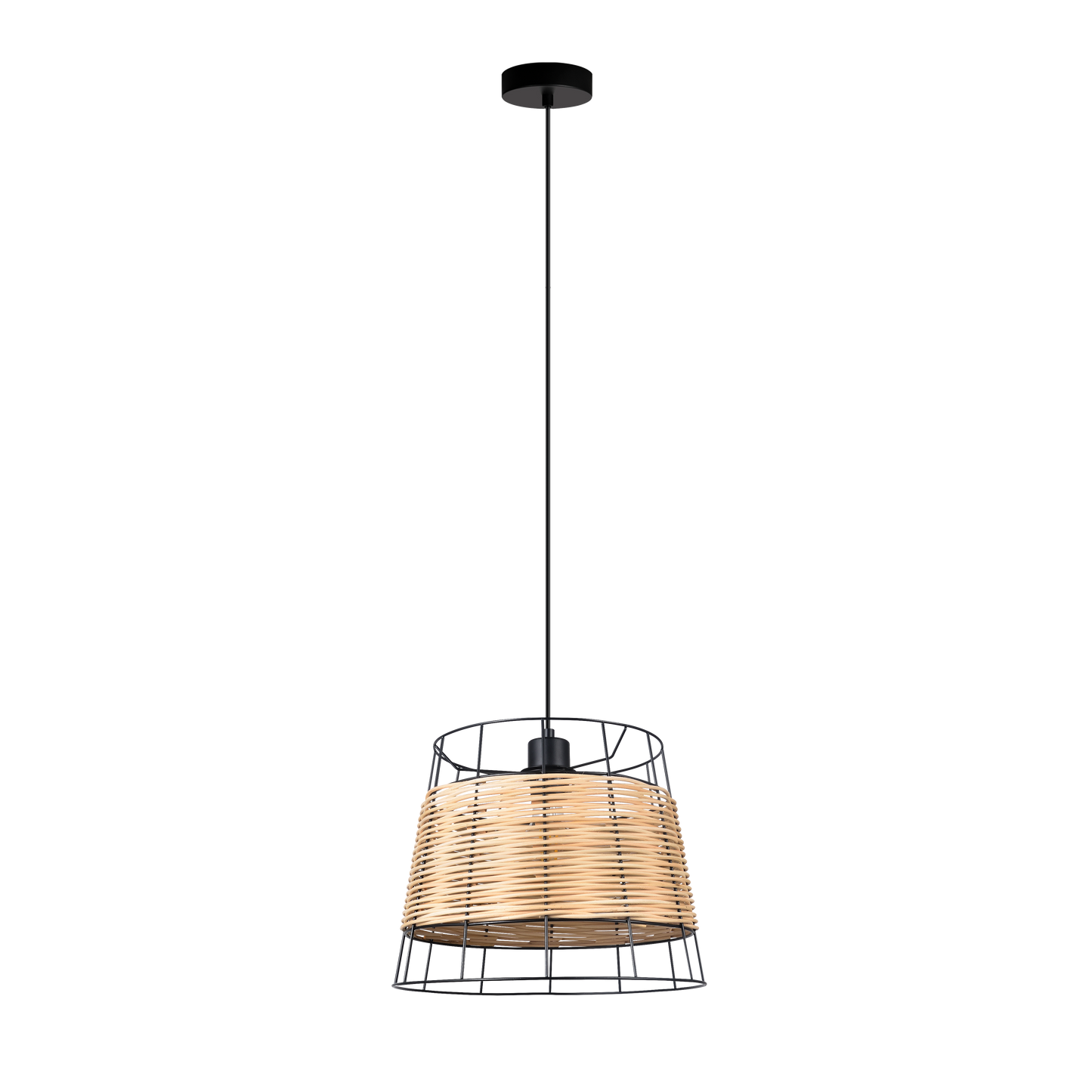 Colgante Burano de forja y ratán negro 32x32cm Abrila, lámpara moderna boho chic vintage para iluminación interior y decoración