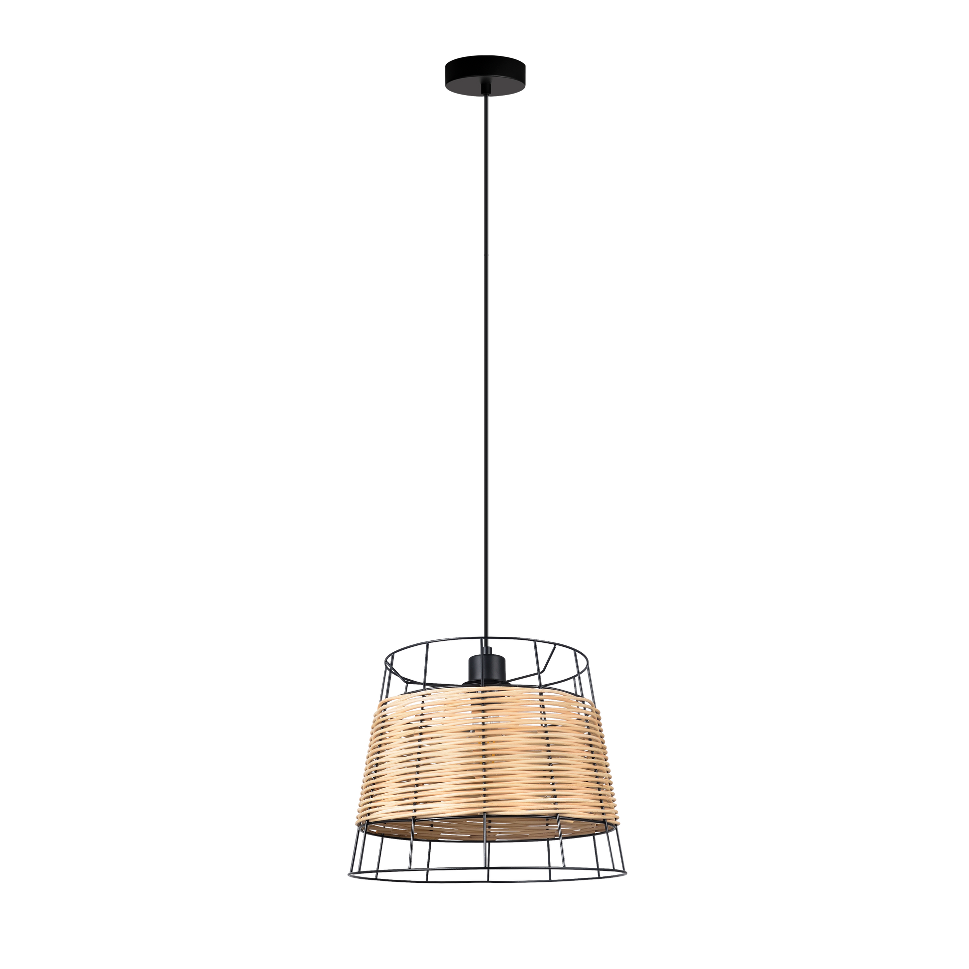 Colgante Burano de forja y ratán negro 32x32cm Abrila, lámpara moderna boho chic vintage para iluminación interior y decoración