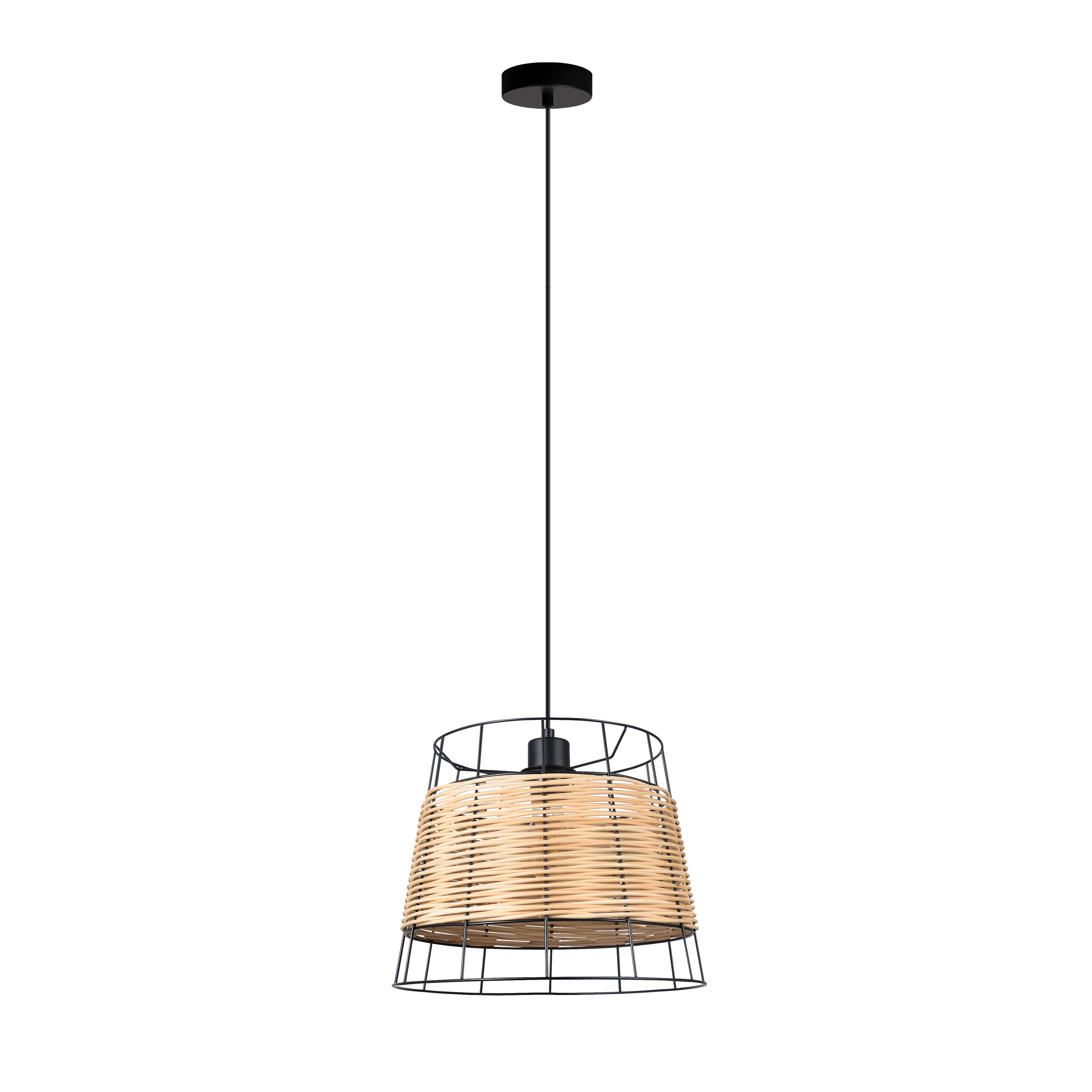 Colgante Burano de forja y ratán negro 32x32cm Abrila, lámpara moderna boho chic vintage para iluminación interior y decoración