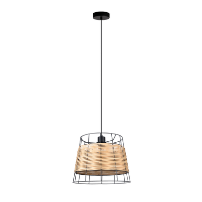 Colgante Burano de forja y ratán negro 32x32cm Abrila, lámpara moderna boho chic vintage para iluminación interior y decoración