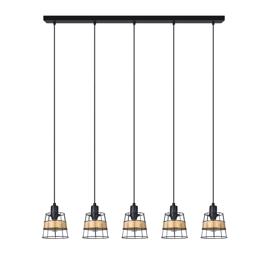 Regleta colgante Burano 5xE14 negro de Abrila, lámpara moderna forja ratán para iluminación interior boho chic vintage