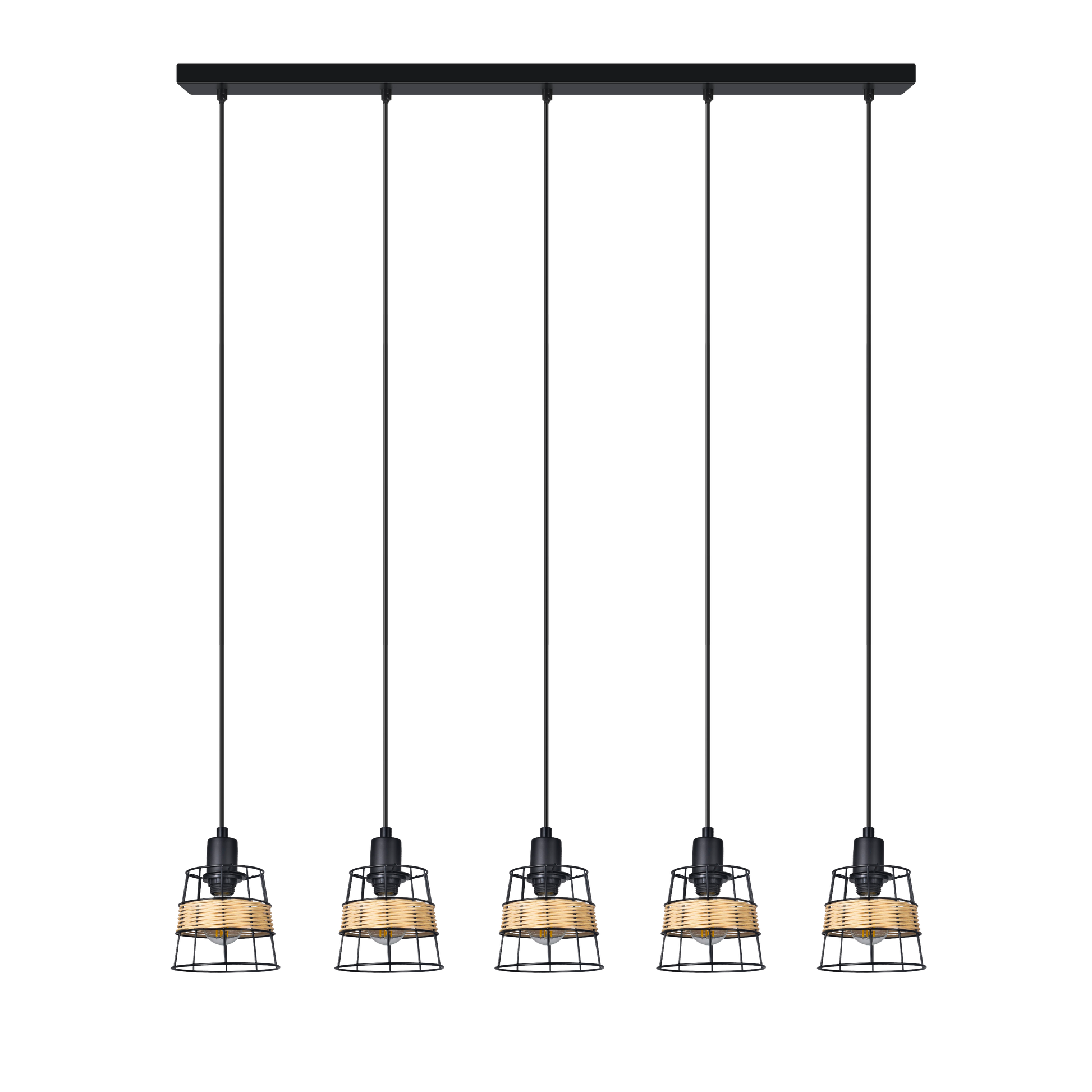 Regleta colgante Burano 5xE14 negro de Abrila, lámpara moderna forja ratán para iluminación interior boho chic vintage