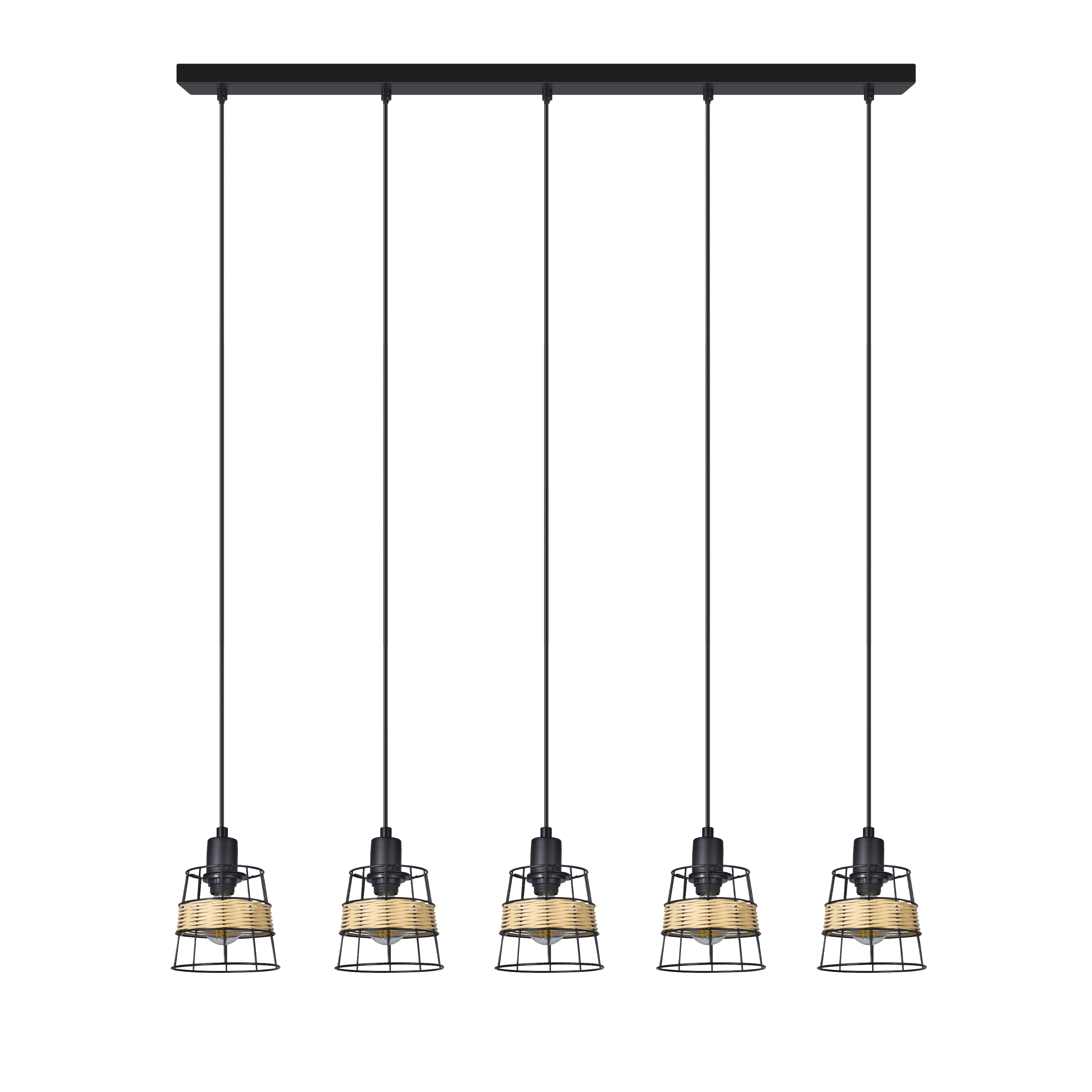 Regleta colgante Burano 5xE14 negro de Abrila, lámpara moderna forja ratán para iluminación interior boho chic vintage