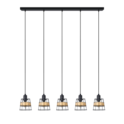 Regleta colgante Burano 5xE14 negro de Abrila, lámpara moderna forja ratán para iluminación interior boho chic vintage