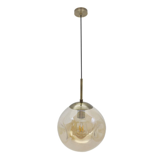 Colgante de lámpara Pinap en cuero ámbar por Abrila, diseño vintage boho moderno con metal y cristal para iluminación interior y decoración doméstica.