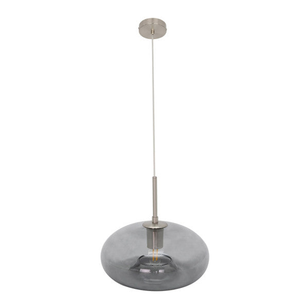 Lámpara colgante Pinap en niquel y ahumado de Abrila, diseño vintage boho chic con estructura de metal y cristal para iluminación interior doméstica.