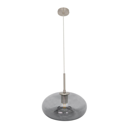 Lámpara colgante Pinap en niquel y ahumado de Abrila, diseño vintage boho chic con estructura de metal y cristal para iluminación interior doméstica.