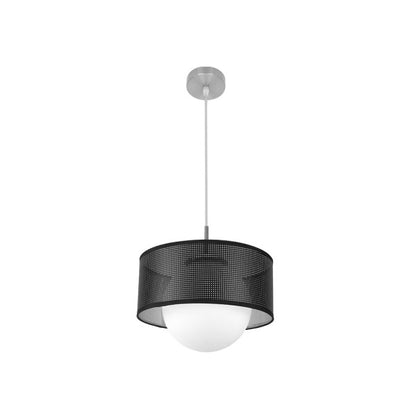 Colgante moderno cósmico Abrila de níquel, negro y plata, 30x30 cm, iluminación difusa para salón y dormitorio, metal textil y cristal