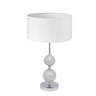 Lámpara de sobremesa Salaria en cromo blanco de 35 cm, diseño clásico con textil, metal y cristal para iluminación doméstica y decoración interior - Abrila 195171020