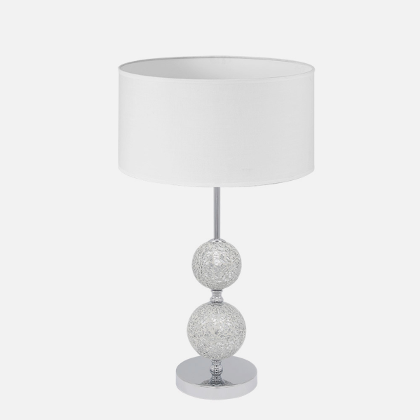 Lámpara de sobremesa Salaria cromo blanco 35 cm Abrila 195171020, iluminación clásica interior con textil, metal y cristal para decoración doméstica