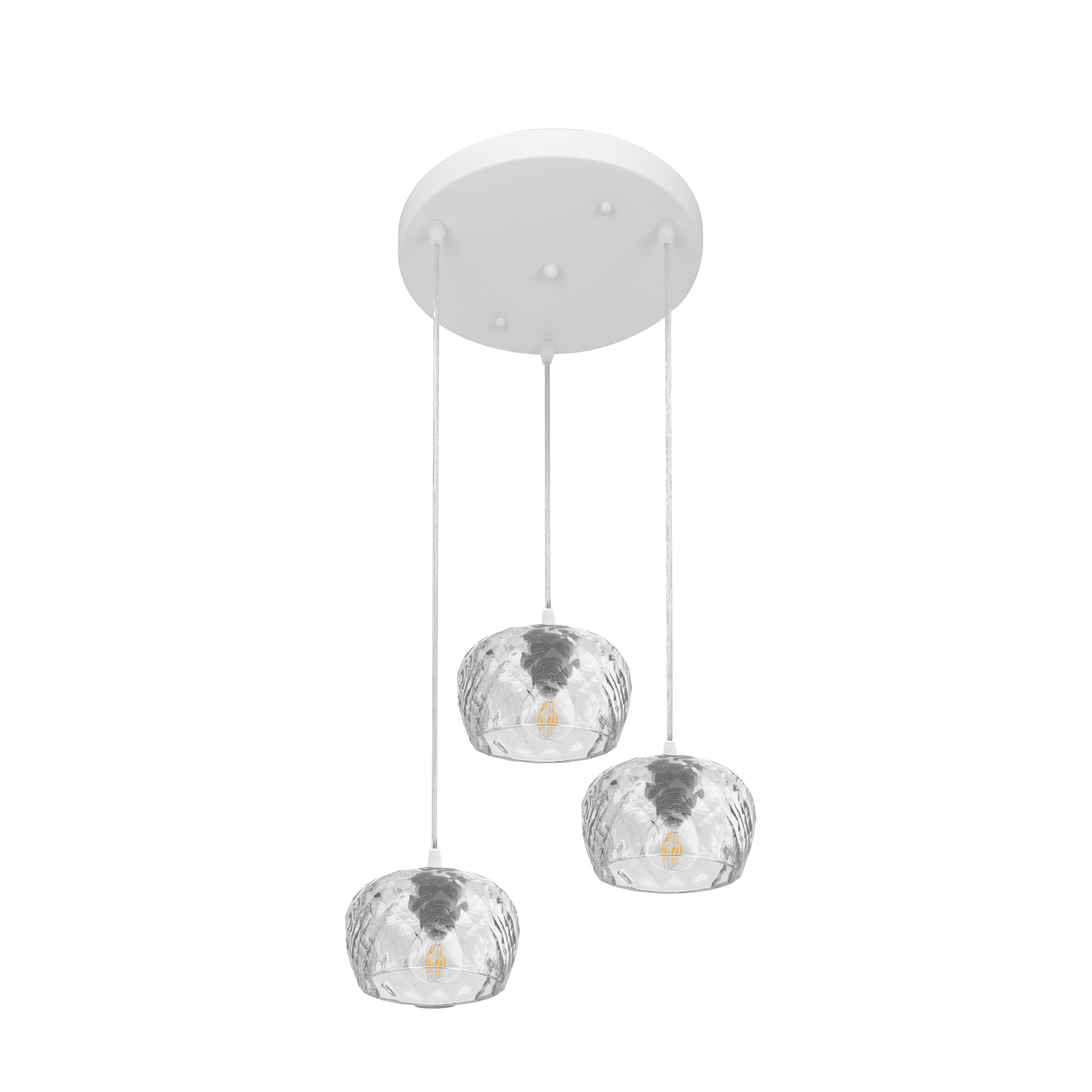 Plafon Estela blanco Abrila 3xE27 36x36cm con cristal tallado y metal, lámpara moderna shabby chic para iluminación decorativa interior doméstico