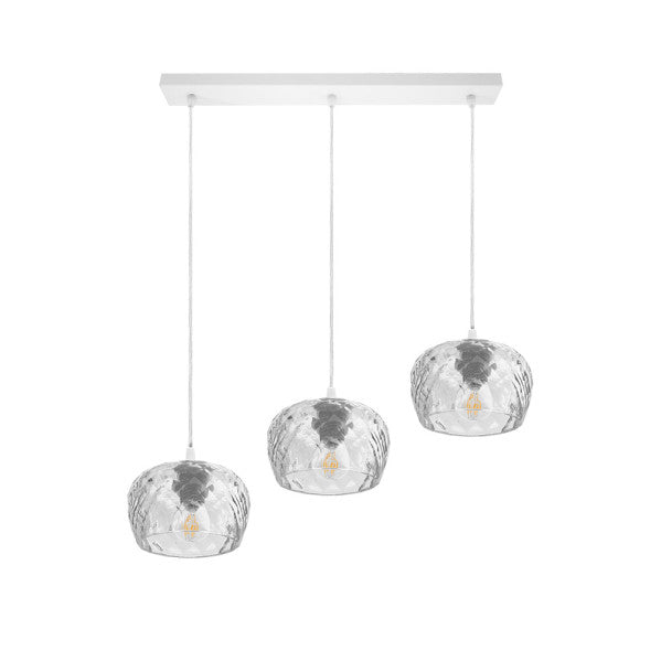 Regleta Estela 3xE27 blanca de Abrila, lámpara moderna con cristal tallado y metal, iluminación decorativa vintage industrial para interior doméstico