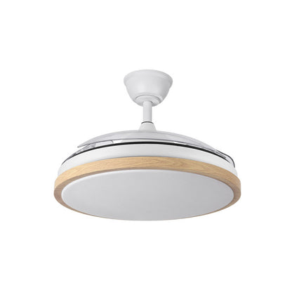 Ventilador de techo DC Evros Blanco/Haya de Abrila con LED integrado y ahorro de energía. Diseñado para uso interior doméstico, cuenta con aspas retráctiles y iluminación regulable, perfecto para decorar y climatizar cualquier espacio.