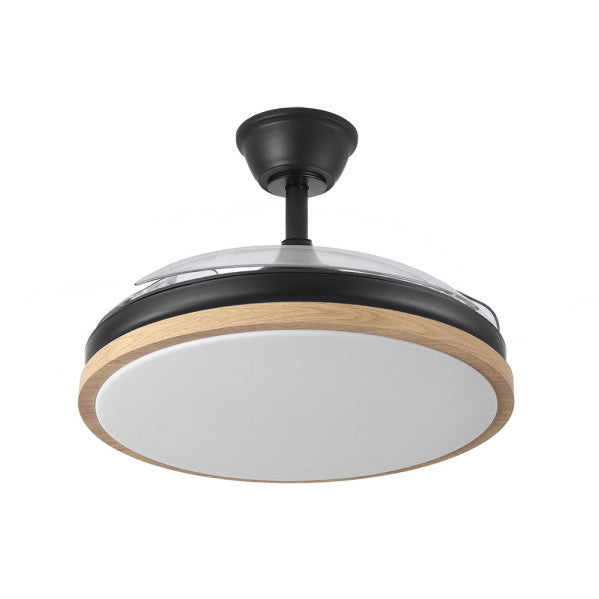 Descripción alt en español optimizada para SEO:

Ventilador de techo Evros de 72W en color Negro/Haya, modelo 197091388 de la marca Abrila. Diseñado para interiores domésticos, cuenta con aspas retráctiles y un motor DC eficiente. Incluye iluminación LED ajustable e integrada, ideal para todo el año, verano e invierno. Perfecto para una ventilación y alumbrado versátil y moderno.