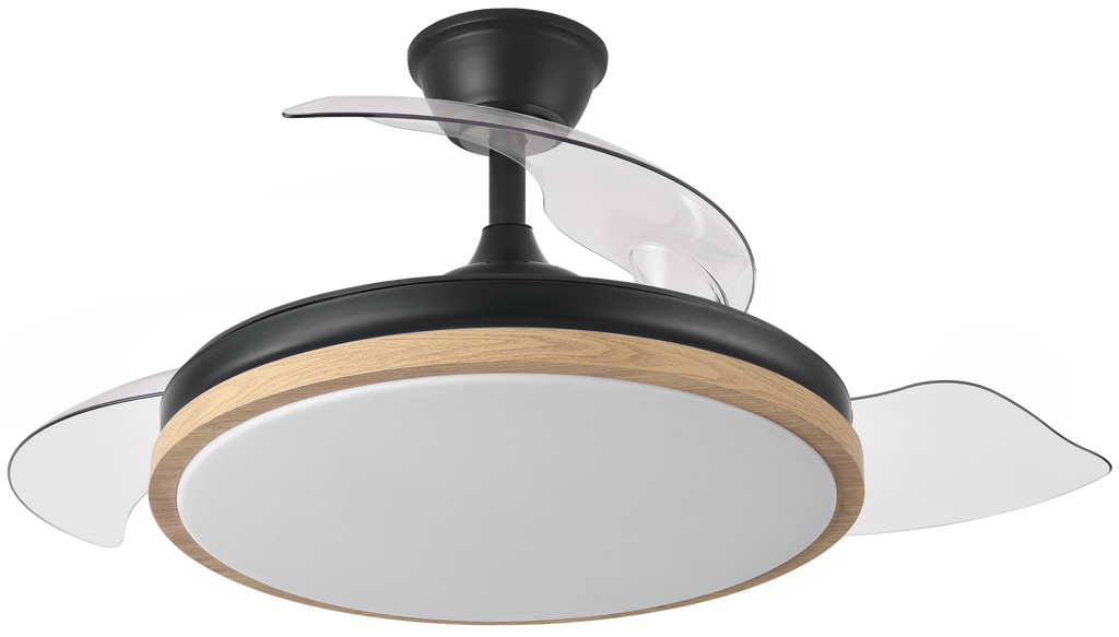 Ventilador de techo Evros 72W negro/haya con aspas retráctiles de Abrita, dedicando proporción perfecta de estilo y funcionalidad para interiores domésticos. Este modelo cuenta con un motor DC eficiente y un LED integrado que ofrece iluminación ajustable, ideal para cualquier estación, ya sea verano o invierno. Un diseño moderno en negro/haya, que combina con cualquier decoración.